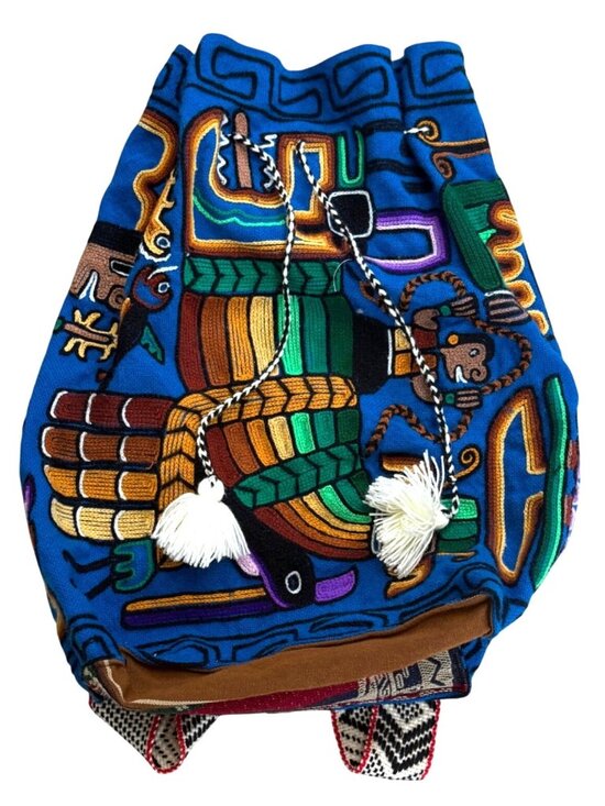 Women\'s Travel Backpack Blue Hand Woven Peruvian Rucksack Embroidered Boho